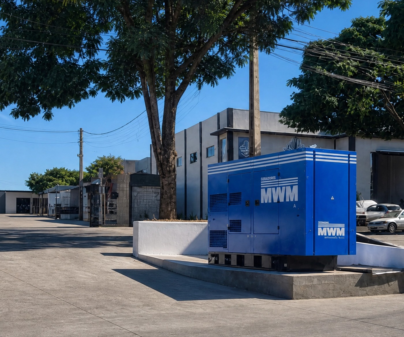 Gerador MWM azul em operação industrial